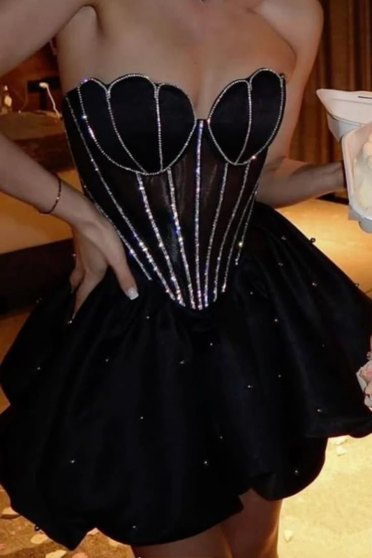 Classy Black Strapless A Line Cocktail Dress Homecoming Dress S282