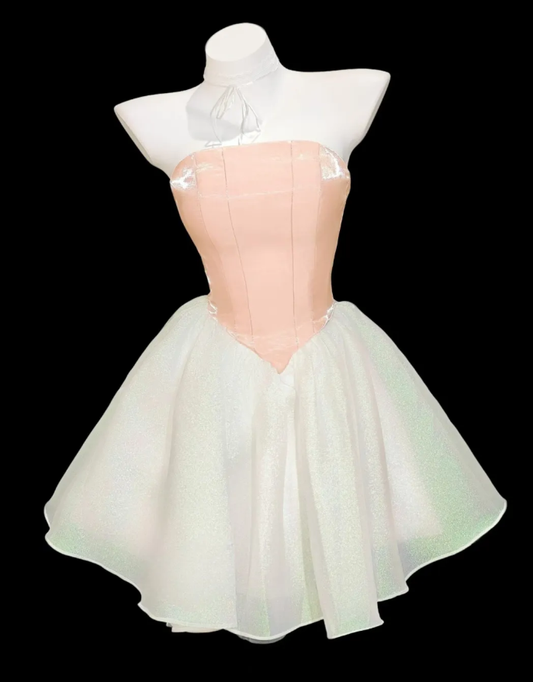 Cute Strapless Satin Tulle A Line Short 6th Grade Homecoming Dress Birthday Dress D2340
