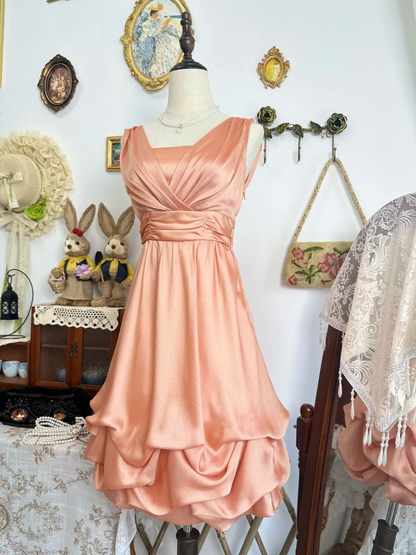 Simple Orange Satin Pleated Short Party Dress Formal Graduation Homecoming Dress D311