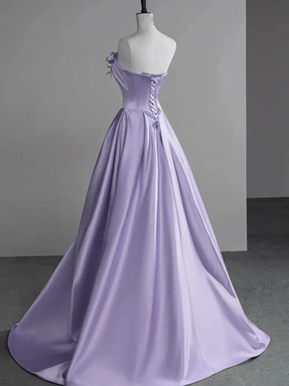 Elegant Green A-line Satin with Flowers Long Evening Dress, Party Dress,Prom Dress GG006