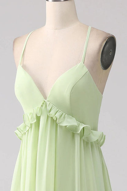 Sexy Ruffles A Line Dress V-neck With Lace-Up Back Prom Dresses GG007