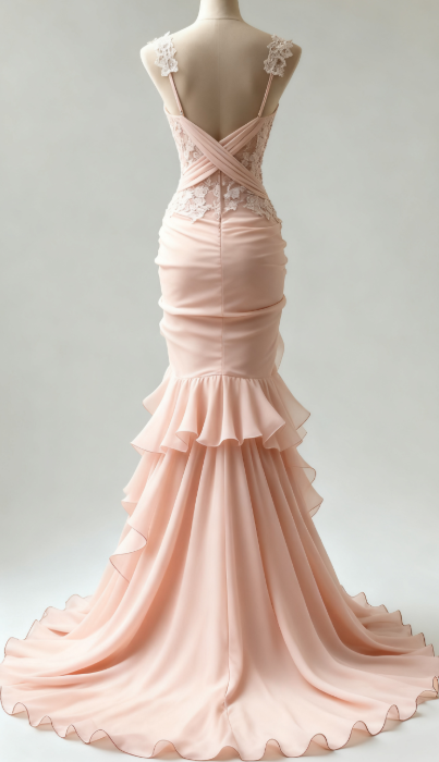 New Elegant Mermaid Sweetheart Chiffon Lace Ruffles Long Prom Dress, Formal Evening Dress GG063