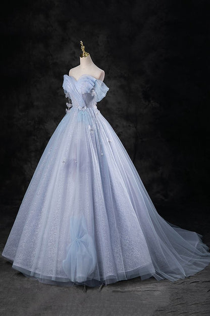 Delicate A Line Off The Shoulder  Blue Pearl  Long Prom Dresses, Off The Shoulder Long Formal Evening Dresses  GG086