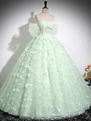 New  Gorgeous A Line Off The Shoulder Mint Green Long Prom Dresses with Butterfly, Formal Evening Dresses, Mint Green Ball Gown GG097