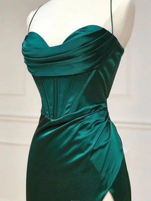 New  Mermaid Sweetheart Neck Green Split Stain Long Prom Dresses, Green Long Formal Evening Dresses GG101