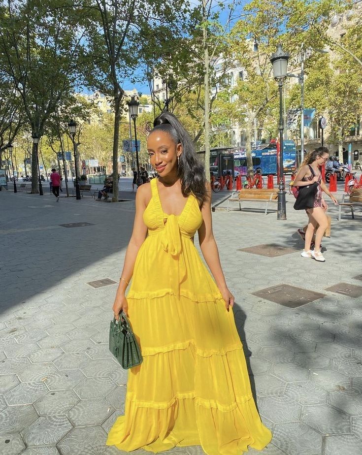 Chic A Line V Neck Straps Yellow Chiffon Long Prom Dress,Evening Dress GG1060