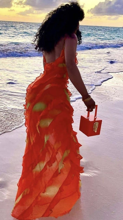 Chic A Line Spaghetti Straps Gradient Chiffon Slit Long Prom Dress,Evening Dress GG1061