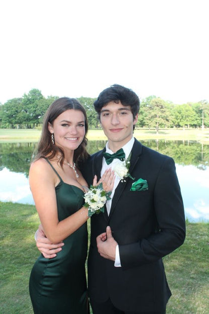 Charming Mermaid Spaghetti Straps Dark Green Satin Backless Long Prom Dress,Evening Dress GG1093