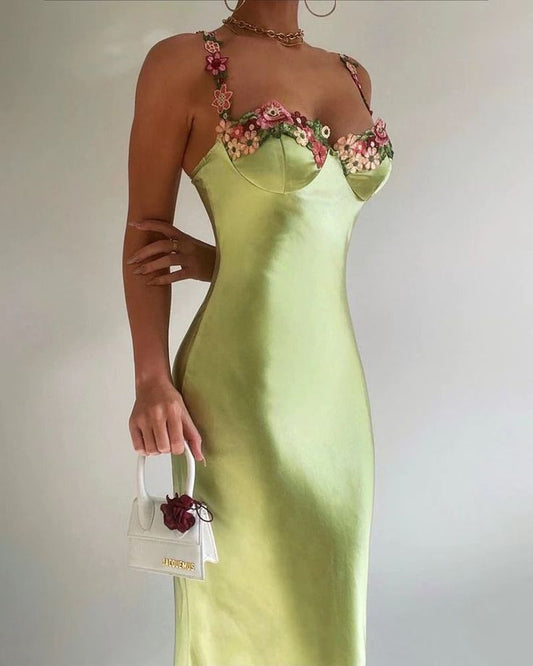 Chic Mermaid Floral Straps Sweetheart Satin Applique Long Prom Dress,Evening Dress GG1174