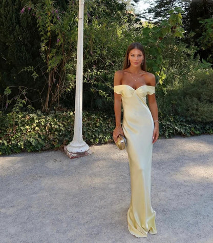 Simple Mermaid Off The Shoulder Satin Long Prom Dress,Evening Dress GG1231