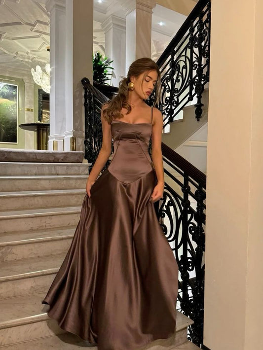Elegant A Line Spaghetti Straps Satin Long Prom Dress,Evening Dress GG1234
