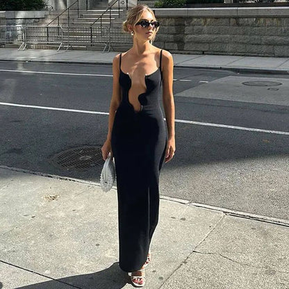 Chic Mermaid Spaghetti Straps Black Satin Long Prom Dress,Evening Dress GG1265