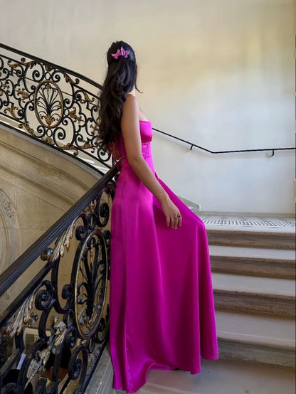 Sexy A Line Spaghetti Straps Satin Long Prom Dress,Evening Dress GG1268