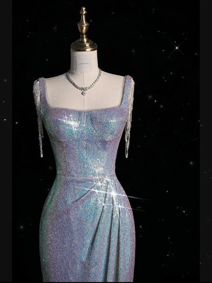 Sexy Mermaid Square Collar Bead Tassel  Long Prom Dress,Evening Dresses GG127