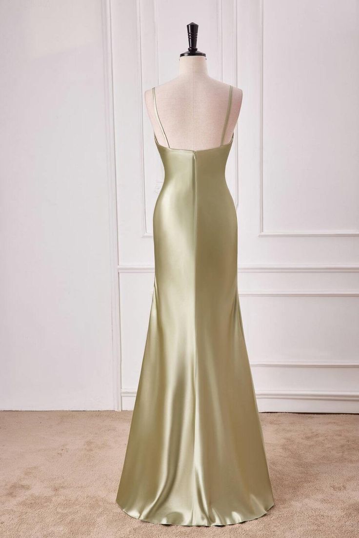 Elegant Mermaid V Neckline Spaghetti Straps Sage Green Silk Long Prom Dresses,Evening Dresses GG132