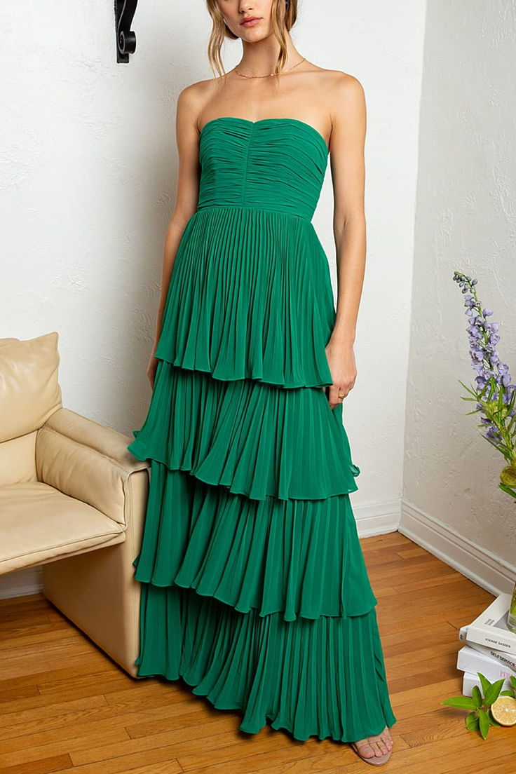 ElegantA Line Emerald Green Strapless Multi-Layer Chiffon Long Prom Dress,Evening Dress GG1407