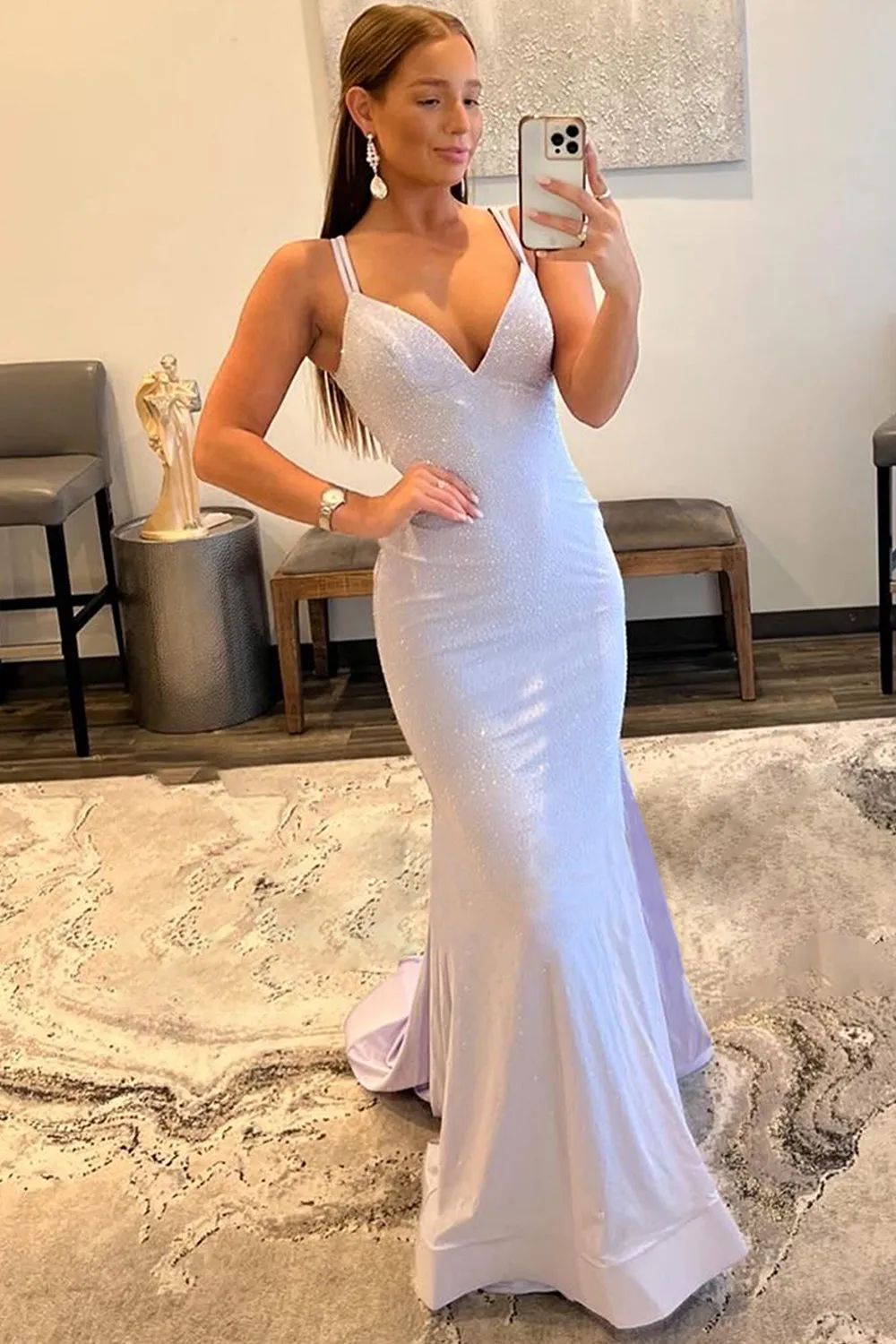 Charming Mermaid Spaghetti Straps Pastel Yellow Satin Beaded Backless Pleated Long Prom Dress,Evening Dress GG1459