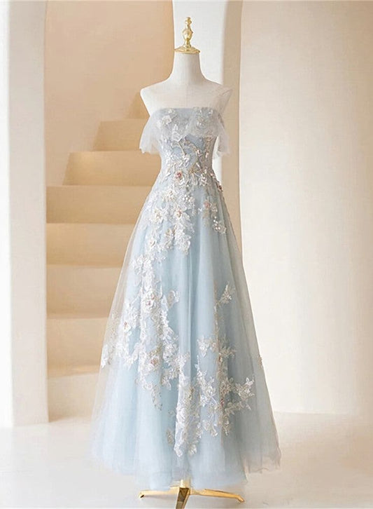 Exquisite A Line Strapless Long Prom Dress, Formal Evening Dresses GG153