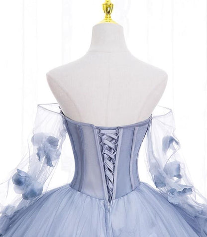 Elegant A Line Off The Shoulder Long Sleeves Lavender Tulle Long Prom Dress,Evening Dresses GG154