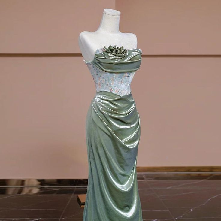 Glamorous Mermaid Strapless Velvet Pleated Long Prom Dress,Evening Dress GG1628