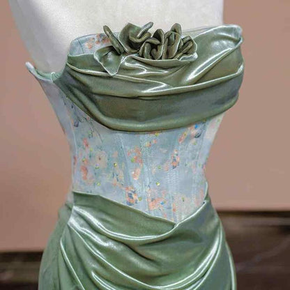Glamorous Mermaid Strapless Velvet Pleated Long Prom Dress,Evening Dress GG1628