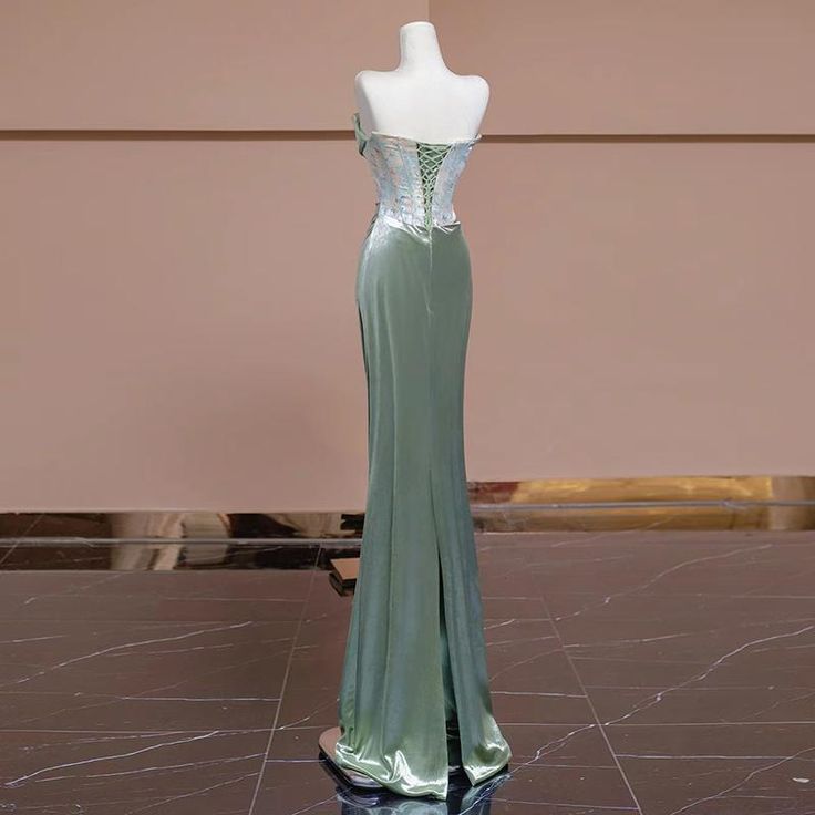Glamorous Mermaid Strapless Velvet Pleated Long Prom Dress,Evening Dress GG1628