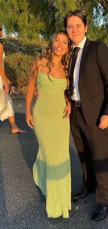 Glitter Mermaid Spaghetti Straps Satin Sequin Long Prom Dress,Evening Dress GG1782