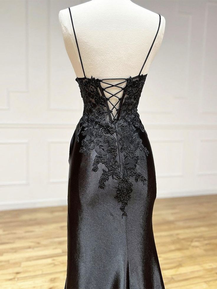 Pretty Mermaid Spaghetti Straps Satin Tulle Applique Long Prom Dress,Evening Dress GG1820