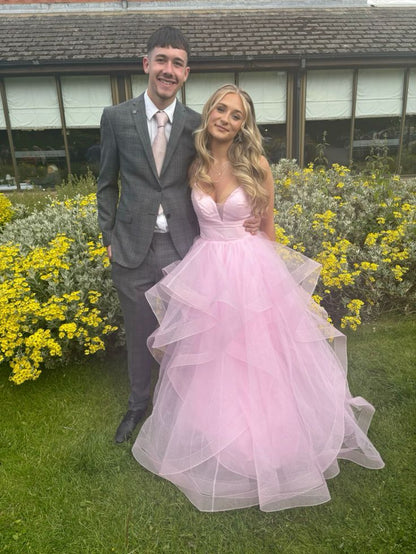 Pretty A Line Spaghetti Straps Light Pink Tulle Long Prom Dress,Evening Dress GG1822