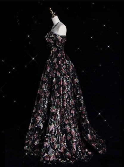 Glamorous A Line Strapless Satin Embroidery Applique Long Prom Dress,Evening Dress GG1899