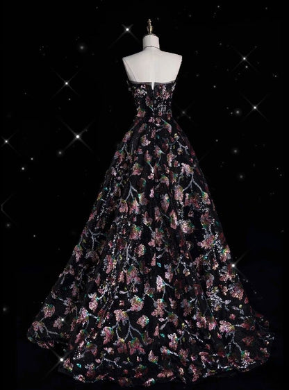 Glamorous A Line Strapless Satin Embroidery Applique Long Prom Dress,Evening Dress GG1899