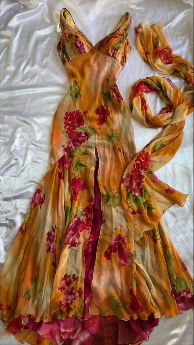 Chic Mermaid V Neck Chiffon Printing Flowers Long Prom Dress,Evening Dress GG1945
