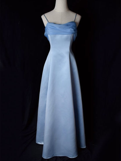 Elegant A Line Spaghetti Straps Satin Chiffon Long Prom Dress,Evening Dress GG1947