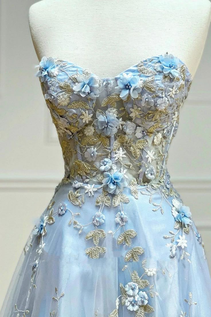 Pretty A Line Sweetheart Pale Blue Tulle Applique Long Prom Dress,Evening Dress GG2044