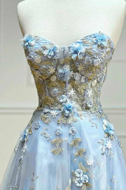Pretty A Line Sweetheart Pale Blue Tulle Applique Long Prom Dress,Evening Dress GG2044