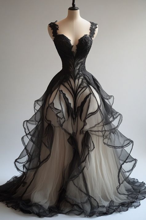 Chic Ball Gown Black Tulle Lace Long Prom Dress,Wedding Dress,Evening Dress GG2055