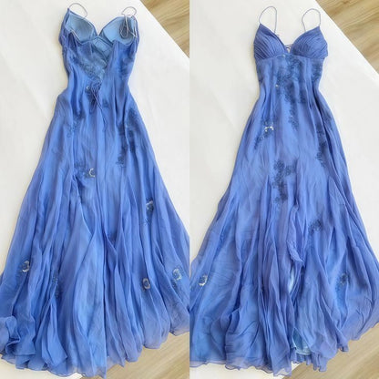 Pretty Mermaid Spaghetti Straps Chiffon Applique Long Prom Dress,Evening Dress GG2090
