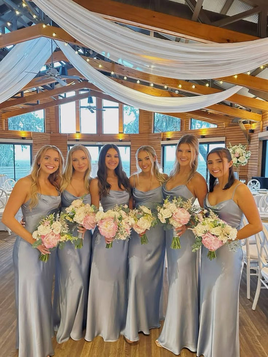 Elegant Mermaid Spaghetti Straps Satin Long Prom Dress,Bridesmaid Dress,Evening Dress GG2124