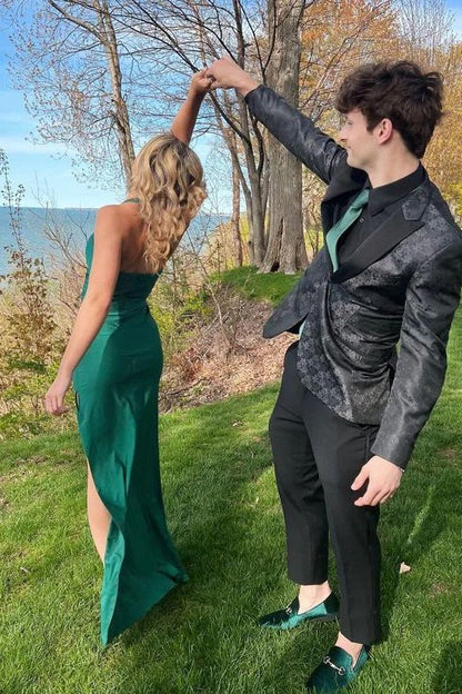 Elegant Mermaid Halter Dark Green Satin Pleated Long Prom Dress,Evening Dress GG2159
