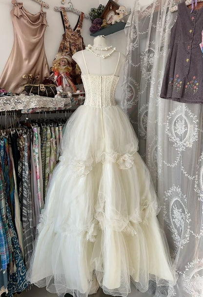 Senior A Line Spaghetti Straps Tulle Tiered Long Prom Dress,Wedding Dress,Evening Dress GG2313