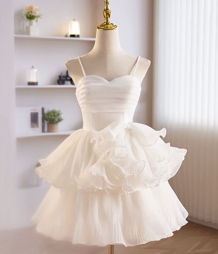 Cute A Line Spaghetti Straps Chiffon Pleaded Short Prom Dress,Homecoming Dress,Birthday Dress GG2350