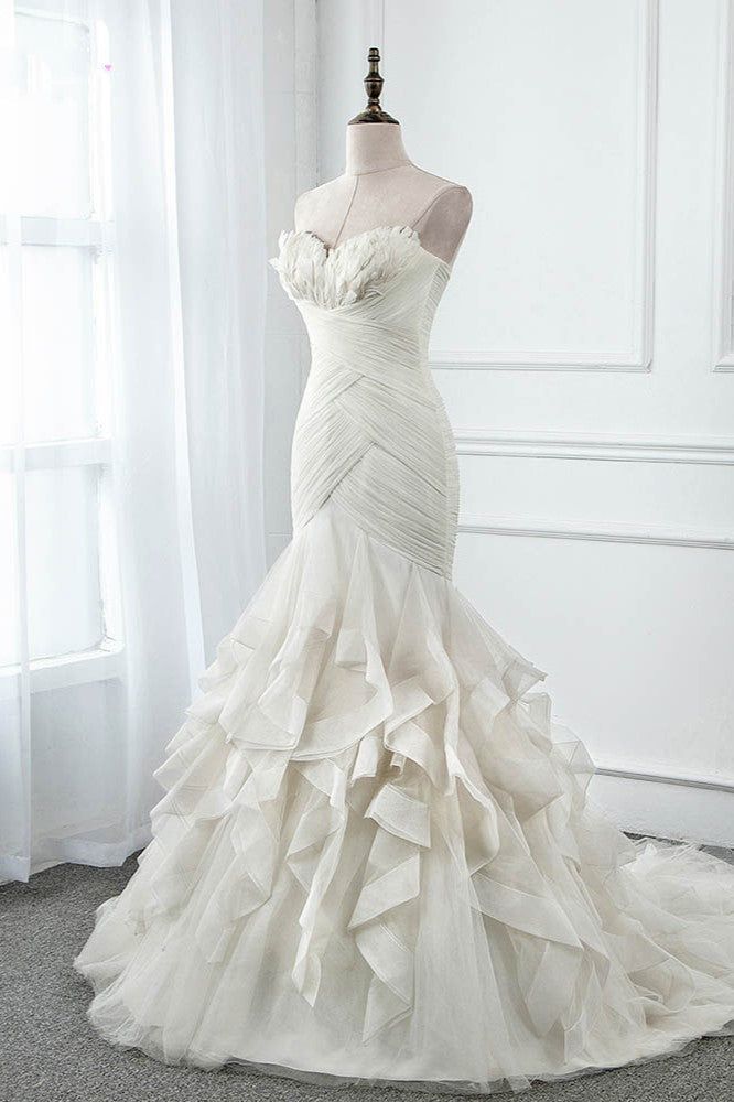 Stunning Mermaid Strapless Chiffon Tulle Long Prom Dress,Wedding Dress,Evening Dress GG2359