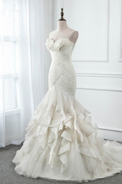 Stunning Mermaid Strapless Chiffon Tulle Long Prom Dress,Wedding Dress,Evening Dress GG2359
