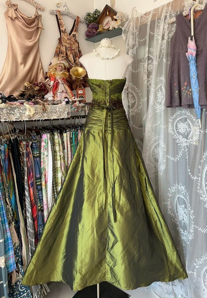 Vintage A Line Strapless Satin Tulle Sequin Long Prom Dress,Party Dress,Evening Dress GG2365