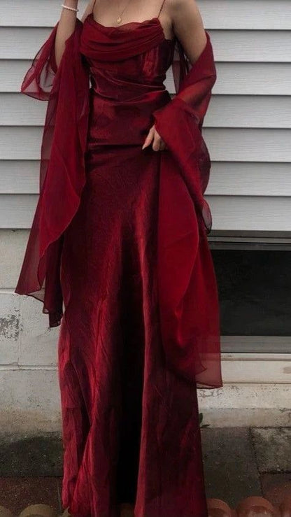 Classy Spaghetti Straps Chiffon With Cape Long Prom Dress,Party Dress,Evening Dress GG2379