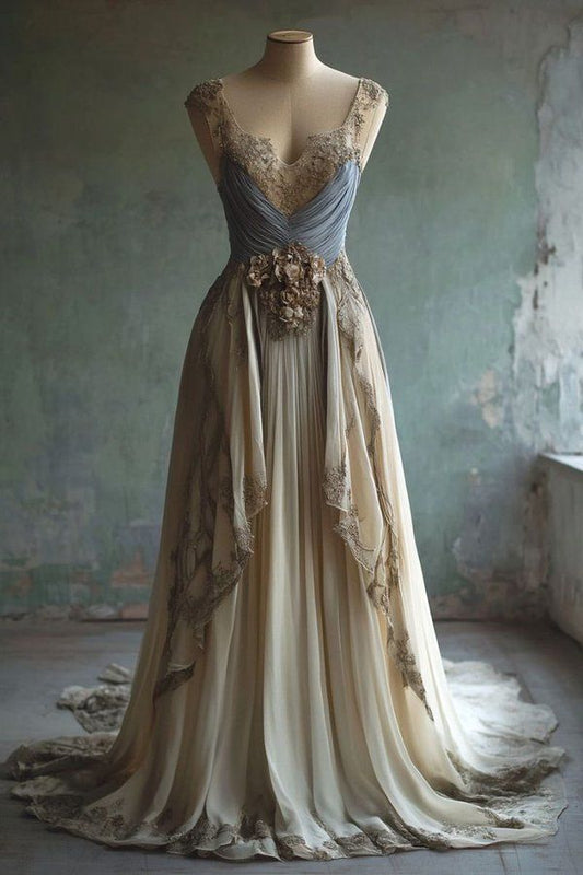 Classy A Line V Neck Chiffon Applique Long Prom Dress,Wedding Dress,Evening Dress GG2399