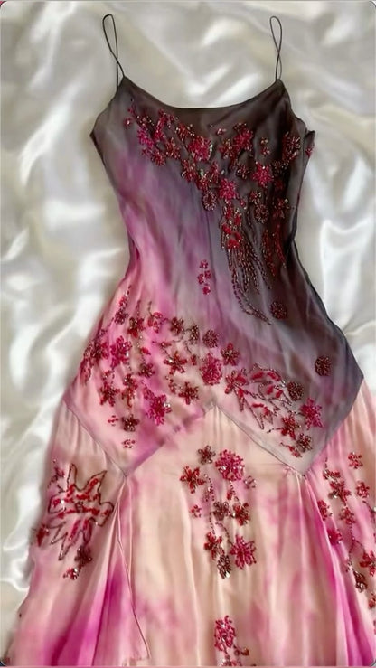 Unique Mermaid Spaghetti Straps Chiffon Beaded Long Prom Dress,Party Dress,Evening Dress GG2412