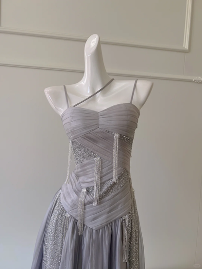 Classy A Line Spaghetti Straps Chiffon Beaded Long Prom Dress, Party Dress, Evening Dress GG2579