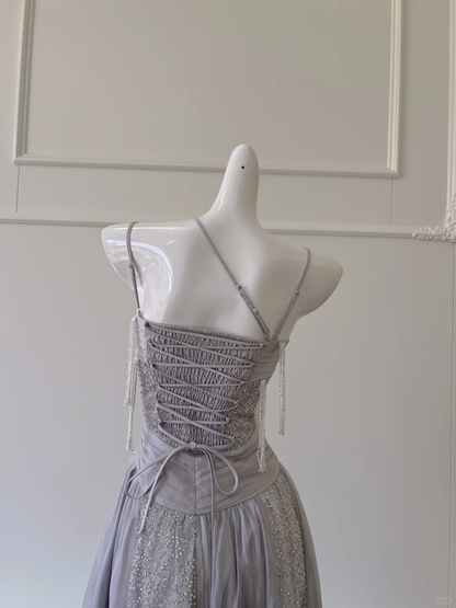 Classy A Line Spaghetti Straps Chiffon Beaded Long Prom Dress, Party Dress, Evening Dress GG2579