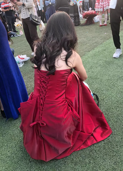 Classy Mermaid Strapless Burgundy Satin Long Prom Dress, Party Dress, Evening Dress GG2591
